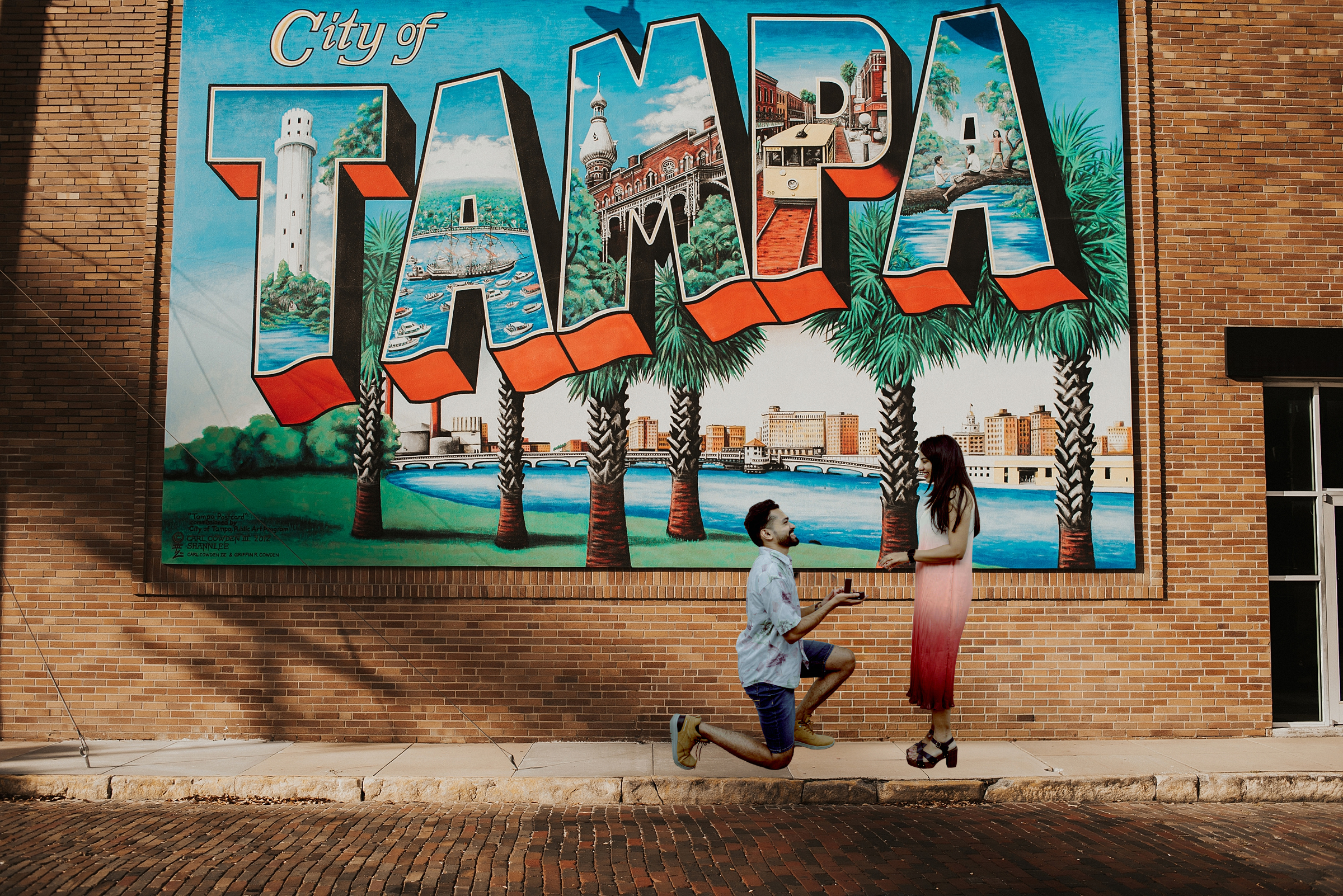 Couple in front of the City of Tampa mural during an urban Tampa Bay elopement session